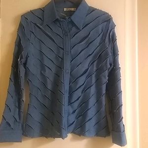 Zba Long Sleeve  Denim & Mesh Button Down Shirt